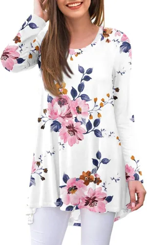 Vista 35 de AWULIFFAN Blusa tipo túnica holgada de manga larga con cuello redondo para mujer