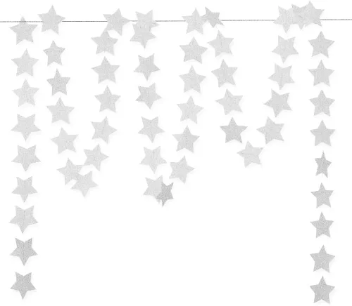 Vista 5 de Guirnalda colgante de estrella negra con purpurina, pancarta de papel brillante para decoración de pared del hogar, fiesta temática de Halloween