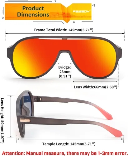 Vista 6 de FEISEDY Lentes de sol polarizados para hombres y mujeres, de gran tamaño, Fahion de una pieza, ligero TR90 marco B4080