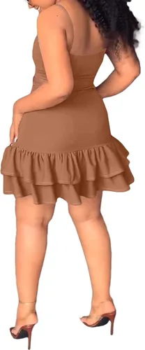 Vista 2 de Ophestin Minivestido sexy con cuello redondo y sin mangas con volantes para mujer