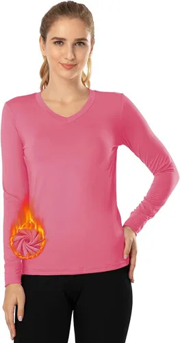 Vista 84 de MANCYFIT Tops térmicos para mujer, camisa con forro polar, manga larga, capa base, cuello en V