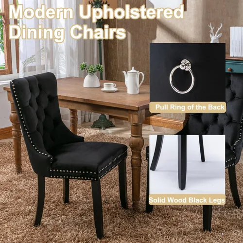 Vista 7 de Juego de mesa de comedor extensible de 5 piezas con 4 sillas de tela, mesa extensible marrón con base negra, juego moderno de comedor de madera