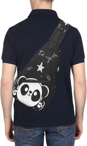 Vista 6 de zcvojmu Mochila tipo bandolera, bandolera para hombres y mujeres, viajes, senderismo, mochila con patrón de cuerda, pecho y hombro, Panda