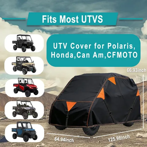 Vista 7 de QYMOTO 900D Cubierta UTV Transportable de 2 Plazas, Cubierta de Almacenamiento al Aire Libre Resistente al Viento para Ranger, RZR, Defender