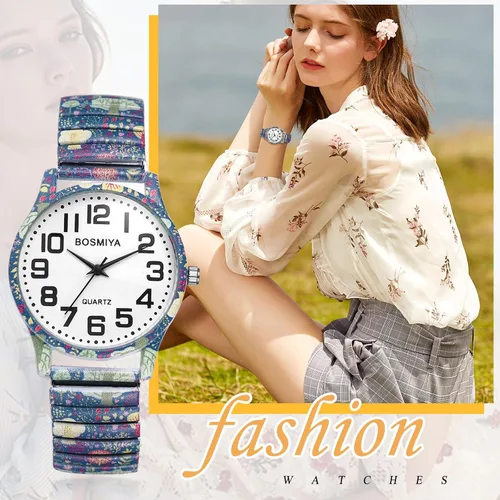Vista 7 de Avaner Relojes de pulsera elásticos para mujer correa elástica impresa con gran número, analógico, cuarzo, fácil de leer, pulsera de pulsera