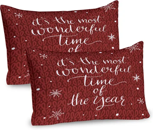 Vista 57 de Ambesonne Juego de 2 fundas de almohada navideñas, diseño de estrellas de Navidad y copos de nieve, letras retro, ropa de cama de microfibra