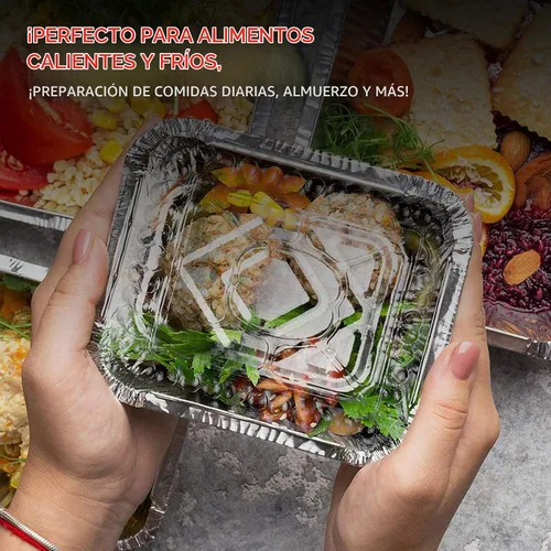 Vista 7 de Stock Your Home Sartenes pequeños de aluminio de 1 libra con tapas de plástico transparente (paquete de 100), utensilios de cocina desechables