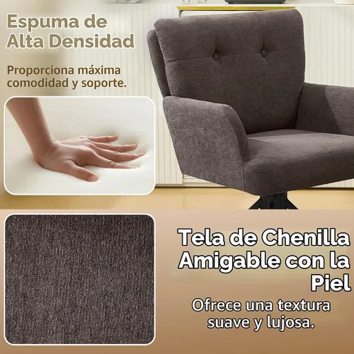 Vista 4 de WUTUTUEE Silla de comedor de tela, moderna y tapizada, giratoria, silla de comedor cómoda con respaldo medio, sillón de escritorio sin ruedas