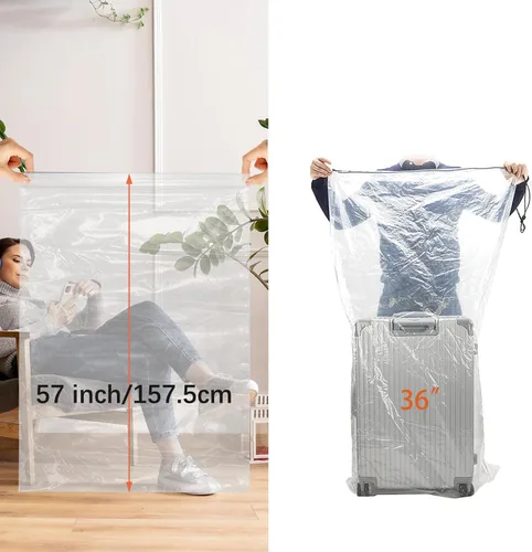 Vista 5 de Bolsas de plástico transparentes extragrandes con cordón de 157x79 cm, 3 paquetes (4 milímetros), bolsa de almacenamiento reutilizable a prueba