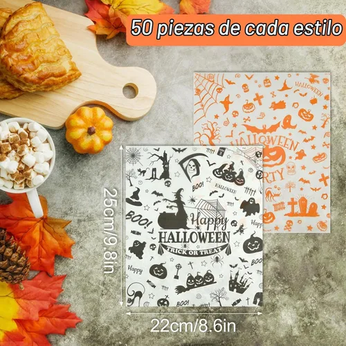 Vista 3 de ASTARON 100 hojas de papel de cera de Halloween para envolver alimentos, envolver dulces, galletas, sándwiches, forro para cesta de comida frita