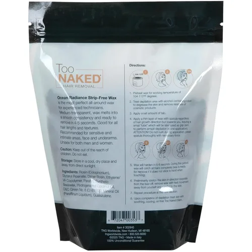 Vista 2 de Too Naked Hair Removal Ocean Radiance - Cera sin tiras, transparencia media con consistencia suave, hipoalergénica para áreas sensibles, sin