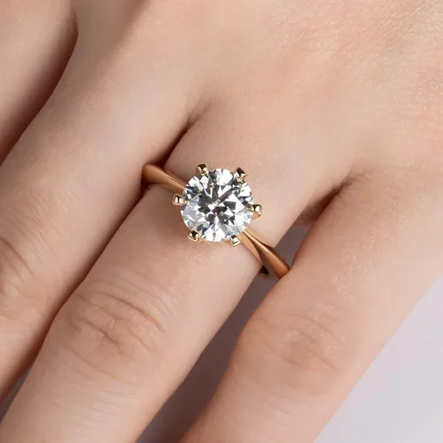 Vista 5 de AnuClub Anillo solitario de moissanita VVS1 de 6 puntas, color D de 6 puntas, plata chapada en oro amarillo grueso, nunca se decolora, regalo