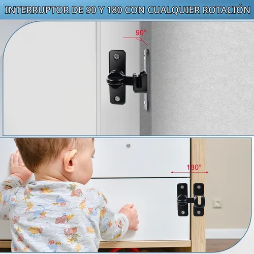 Vista 3 de Cerradura de puerta de granero abatible de 90/180 grados, pestillo de puerta de hogar sólido grueso multiángulo para puerta izquierda y derecha
