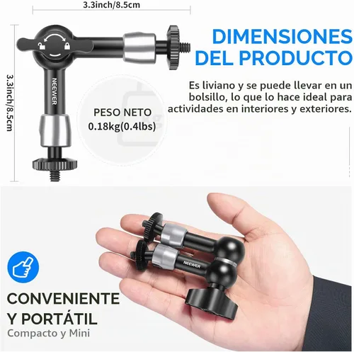 Vista 7 de NEEWER Brazo mágico de fricción articulado ajustable de 15 cm con tornillo de 1/4 en ambos extremos, compatible con jaula SmallRig, flash/luz