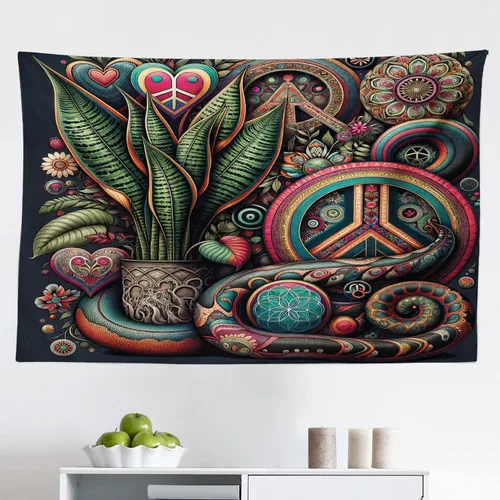 Vista 87 de Ambesonne Tapiz de hongos, atmósfera psicodélica, escena astral estrellada con motivos orientales trippy, decoración de tela para colgar en la pared