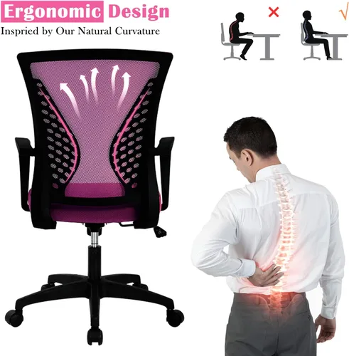 Vista 19 de Silla de oficina en casa, silla de escritorio ergonómica, respaldo medio, silla de computadora de PC con soporte lumbar y reposabrazos, silla