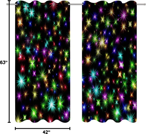 Vista 8 de Cortinas opacas negras con diseño de estrella brillante para dormitorio, 63 pulgadas de largo, 2 paneles de 42 x 63 pulgadas, para oscurecer