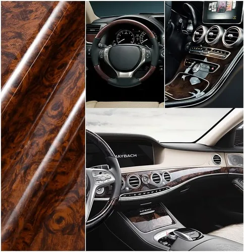 Vista 5 de Funda para volante de automóvil segmentado de grano de madera con forro antideslizante, ajuste universal para la mayoría de accesorios interiores