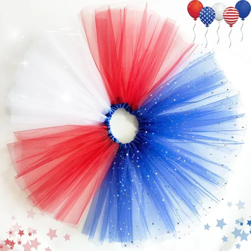 Vista 2 de Tutú de estrella para niñas del 4 de julio, vestido de estrella roja, blanca y azul, falda tutú de bandera estadounidense, decoración de fiesta