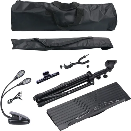 Vista 9 de Klvied Atril Plegable Portátil para Partituras con Colgador de Violín, Negro Negro. Ligero y fácil de transportar para la práctica