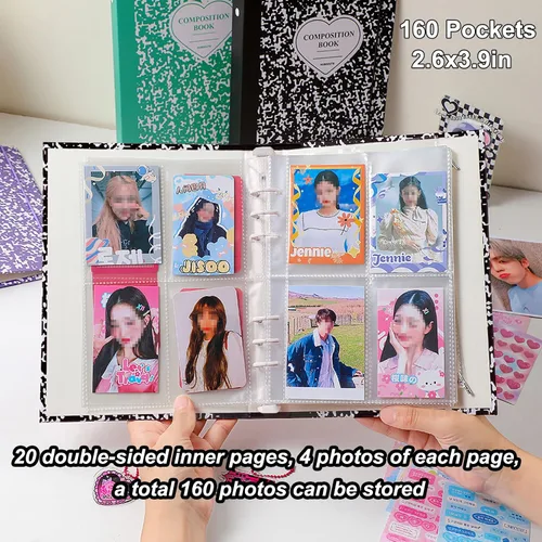 Vista 5 de Carpeta A5 Kpop - Álbum de tarjetas fotográficas con 20 fundas interiores de 3 pulgadas para álbum de fotos en hojas sueltas, recargable, 6 anillos