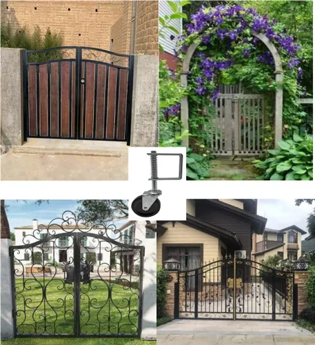 Vista 5 de Ruedas de puerta con resorte para puerta de madera, rueda de puerta resistente con resorte, placa de montaje universal, capacidad de carga