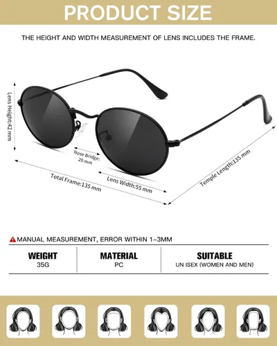 Vista 5 de Pro Acme Lentes de sol polarizados de metal ovalados retro para mujeres y hombres, pequeños tonos vintage de los años 90