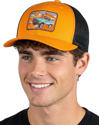 Vista 14 de Funky Junque Gorra de béisbol para hombre y mujer, diseño de camionero, con cierre de malla, ajustable, retro, transpirable Birdie Blitz - Beige
