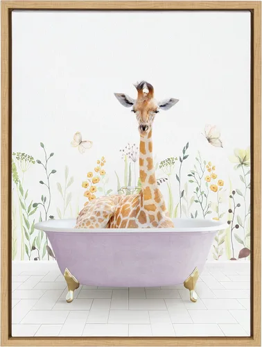 Vista 2 de Kate and Laurel Sylvie - Lienzo enmarcado con diseño de jirafa en primavera por Amy Peterson Art Studio, 18 x 24 pulgadas, natural, arte de animales