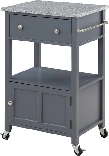 Vista 11 de OSP Home Furnishings Fairfax Farmhouse - Carrito de cocina con parte superior de granito, armario de almacenamiento rodante con toallero, estante