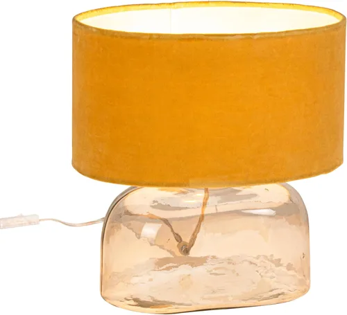 Vista 10 de Creative Co-Op Lámpara de mesa moderna con base de vidrio y pantalla de terciopelo, amarillo mostaza