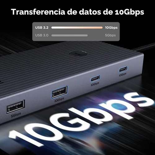 Vista 5 de UGREEN Revodok Pro 9 en 1 USB C Hub Adaptador Gigabit Ethernet HDMI 4K@60Hz, carga PD de 100 W, puertos de datos USB A, lector de tarjetas SD/TF