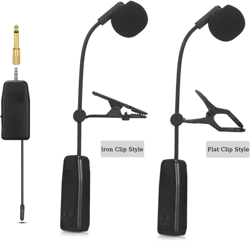 Vista 2 de Micrófono de instrumentos inalámbricos 2.4G, micrófono de saxofón, mini micrófono portátil de mano, receptor inalámbrico y transmisor, para trompeta