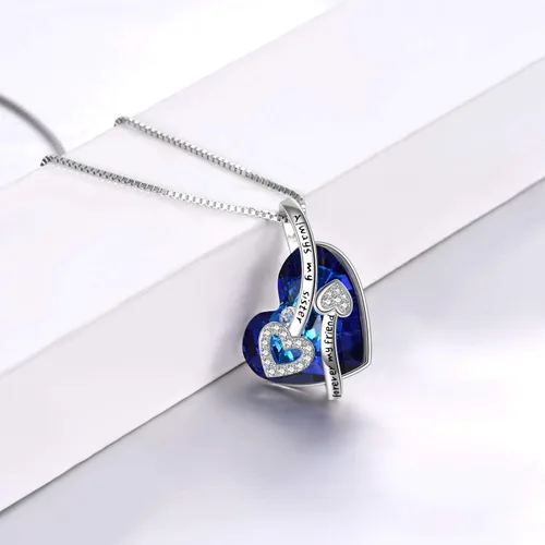 Vista 4 de POPLYKE - Collar de plata de ley con diseño de corazón con joyas de cristal para mujeres