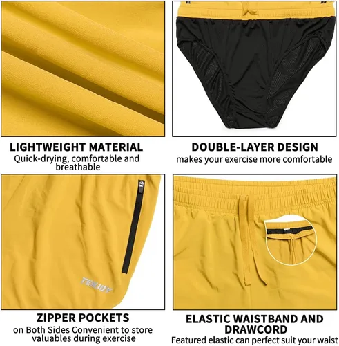 Vista 4 de TENJOY Pantalones cortos de correr para hombre, pantalones cortos de entrenamiento atlético para hombre, pantalones cortos deportivos de 3 pulgadas