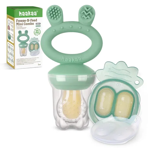 Vista 18 de haakaa Comedor de alimentos de frutas para bebé y mini bandeja de picar con congelador, moldes de piruleta de leche materna para alivio de Azul