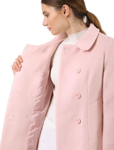 Vista 6 de Allegra K - Gabardina larga de invierno con cuello Peter Pan y botonadura doble para mujer
