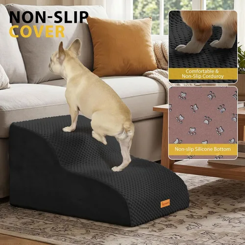 Vista 5 de 2-Step Dog Stairs for Small Dogs, Non-Slip Foam Pet Steps for Low Couch Bed Negro