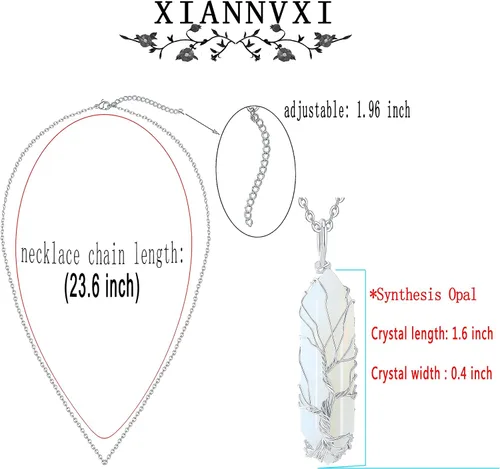 Vista 6 de XIANNVXI Collar con colgante de luna creciente envuelta en alambre con forma de árbol de la vida Collar con piedras de cristal curativo de reiki