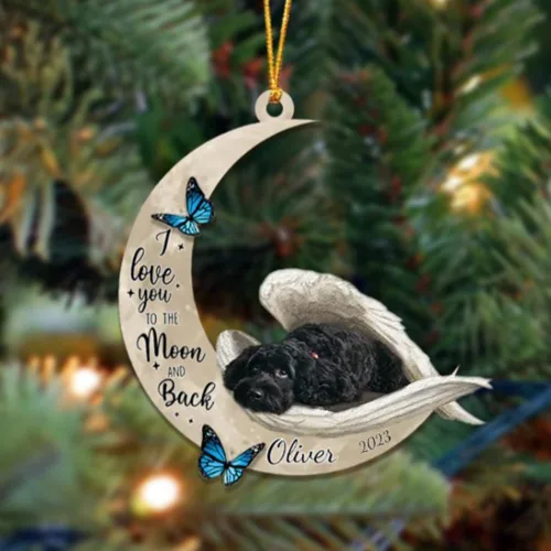 Vista 8 de Adorno colgante personalizado de ángel durmiendo en la luna, perro sabueso afgano, nombre personalizado, acrílico impreso en 2D plano – cumpleaños