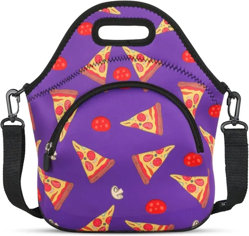 Vista 21 de Violet Mist Lonchera de neopreno reutilizable aislada con correa de hombro ajustable y bolsillo para mujeres, hombres y adultos, lindas bolsas
