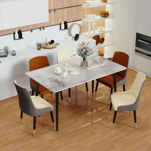 Vista 13 de Wisfor Mesa de comedor de piedra sinterizada: mesa de cocina gris de 47.2 x 27.5 pulgadas con patas de metal - Mesa de desayuno de 6 asientos