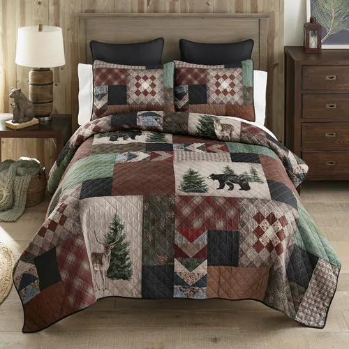 Vista 16 de Donna Sharp Juego de ropa de cama Queen – 3 piezas – Juego de edredón Bear Cottage Lodge con edredón Queen y fundas de almohada estándar – Lavable a