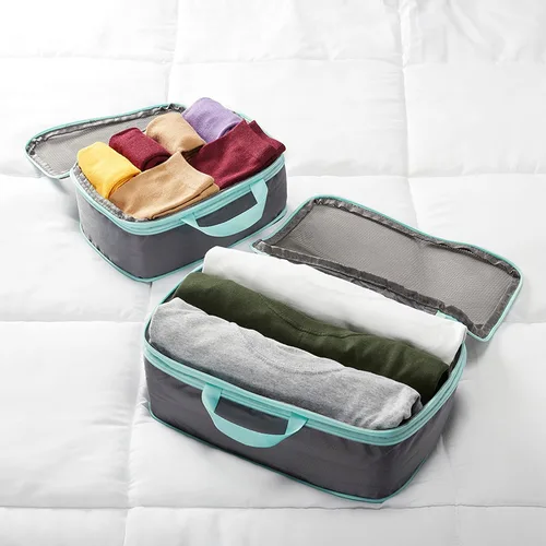 Vista 4 de BUILT Compression Cube 2 Piece Set, Expandable Packing Set, Luggage and Travel Organizers, Gray Quiet Shade