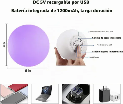 Vista 6 de Luz LED de bola de 6 pulgadas, luces nocturnas recargables multicolor, impermeable, regulable, lámpara de estado de ánimo con control remoto