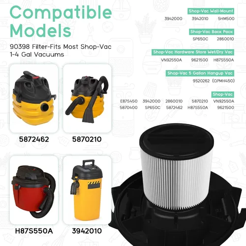 Vista 7 de Filtro de repuesto HEPA 90398 – Paquete de 2 filtros de vacío de cartucho pequeño apto para aspiradora Shop-Vac 90398/118692, 9039800, 903-98