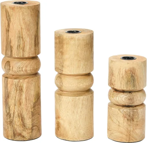 Vista 8 de Main + Mesa Juego de 3 portavelas cónicos apilados de madera