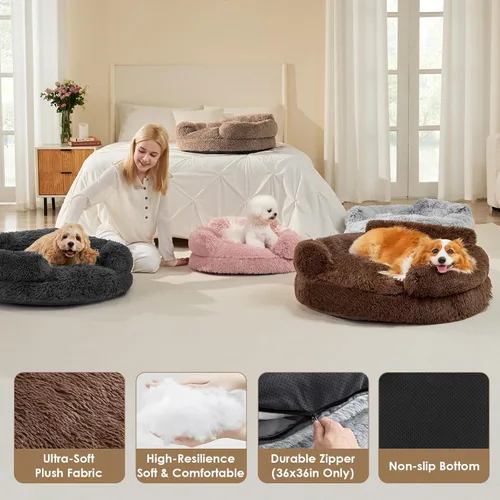 Vista 5 de EHEYCIGA Cama calmante de 20 pulgadas para perros pequeños y gatos, sofá Marrón