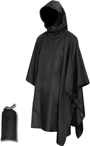 Vista 10 de LOOGU Poncho de lluvia impermeable con capucha, abrigo de lluvia multiusos de camuflaje para caza, camping, senderismo