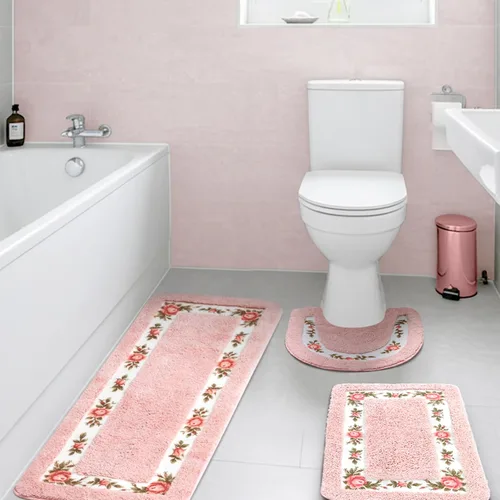 Vista 8 de Drydiet Juego de 3 alfombras de baño con rosas y flores coquetas, decoración floral para baño, dormitorio, sala de estar, tapete de baño floral Azul